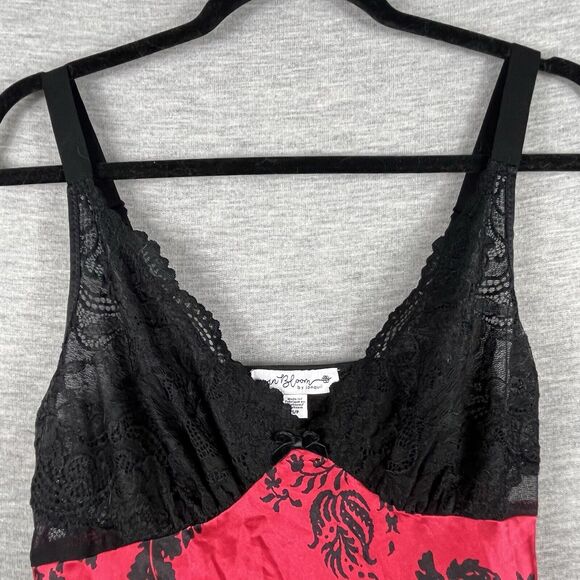In Bloom by Jonquil RED/BLACK FLORAL Chemise VELVET Trim Lace Size Small S - Picture 2 of 11